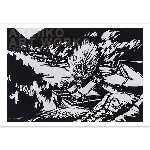 ポストカード【A_294：山あいの寺】５枚セット　※他の絵柄との組み合わせでのセット出品もしています1枚目の画像